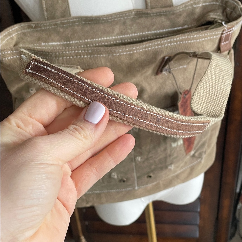 NWT Canvas Tote Bag Leather Accents Upcycled Recycled Outdoor Tents - Picture 7 of 16